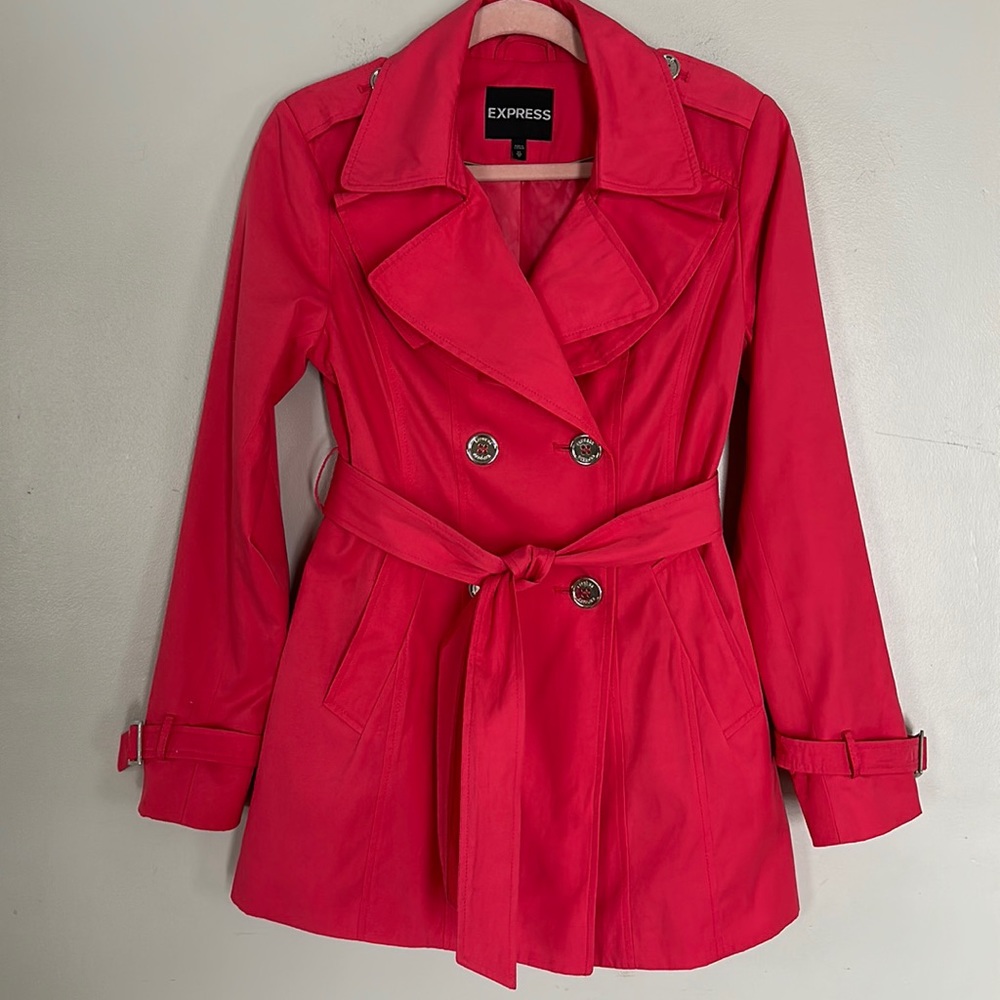 Express Ruffle Trench Coat - Pink - XS